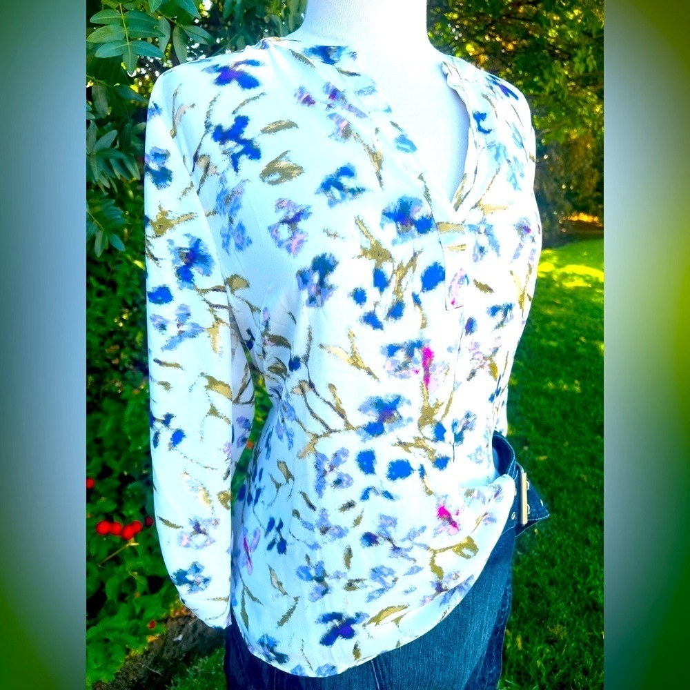 NWT - DANIEL RAINN Floral Blouse - Blue, White, and Green